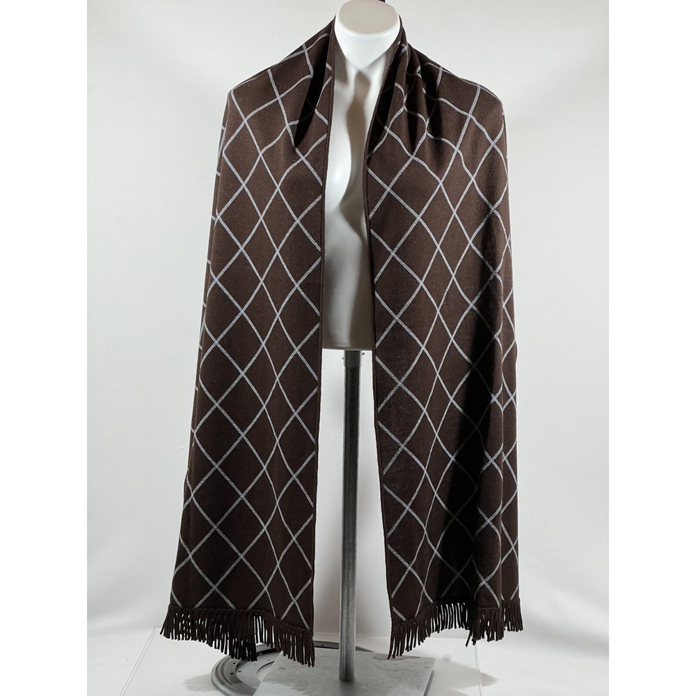 Nina Leonard Womens Fringe Shawl Grid Pattern Open Front‎ One Size